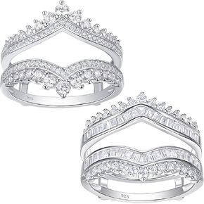 Newshe cubic Zirconia curved bridal Ring Enhancer Guard for Women Engagement Rings White Gold 5A 925 Sterling Silver Size 5