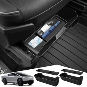 2 PCS Front Under Seat Storage Box for 2024 Tesla Cybertruck Accessories, Under Seat Organizer Hidden Tray with Silicone Pad for Cybertruck, Easy to Clean Maximize Hidden Space