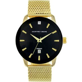 Geoffrey Beene Mens Watch - Stainless Steel Mesh Band Quartz Movement Analog Watch for Men, Gift for Men, Formal or Business Casual Minimalist Wrist Watches 42mm