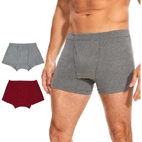 Men's Incontinence Underwear Boxer Briefs - Cotton Washable Urinary Leakproof Panties with Fly, Enhanced Front & Rear Protection 120 ml Absorbency (3 Pack, 2XL, Gray)