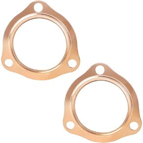 2PCS 2.5 Inch Copper Header Exhaust Collector Gaskets, 3 Bolt Reusable Car Exhaust Pipe Header Flange Gaskets, Car Accessories Exhaust Gasket Compatible with SBC BBC 302 350 454(2.5 Inch)