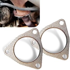 Pack-2 Car Exhaust Pipe Interface Gasket, 2.99" ID Three Holes Design Exhaust Flange Gasket, High Temperature High Pressure Resistant Exhaust Gaskets, Universal for Most Cars (Silver)
