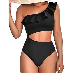 ملابس سباحة نسائية قطعة واحدة - كتف واحد مكشكش مقصوص ثوب سباحة مونوكيني 2025 in Kuwait