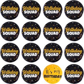 16pcs Birthday Button Pins 2.35" - Party Birthday Pins for the Whole Birthday Squad - Unisex Pinback Badge Crew Favors Supplies for Birthday, Adults, Men or Women