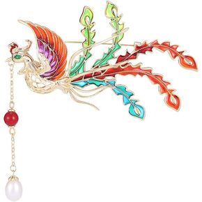 14 كيلو لون ذهبي Moissanite Phoenix Brooch و Cheongsam الفستان الصيني الطراز ، والمينا وبروش الأنيقة للنساء