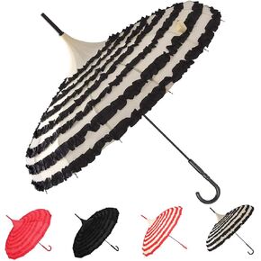 Outgeek Ladies Sunproof Umbrella Parasol Lace Flowers Pagoda-Shaped Victoria Style Long Handle