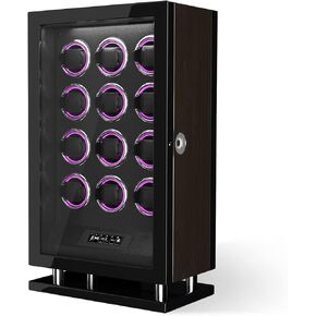 DUKWIN Fingerprint Lock Watch Winder, Automatic Large Watch Box for 12 Watches with Digital Display, RGB Changing LED Light, and Adjustable Watches Pillows for Universal Watches