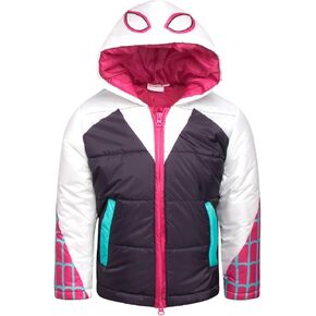 سترة Marvel Boys 'Puffer - Spiderman ، Miles ، و Spider Gwen Quilted lex up stack stacked with مقنعين للبنين (2T -7) ، الحجم 2T ، Ghost Spider Gwen