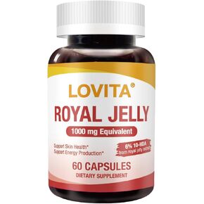 Lovita Royal Jelly 333 mg, 3:1 Concentrate, with 20mg 10-HDA, Natural Source Super Food, Supports Skin Health & Energy Production, 60 Capsules