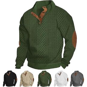 Icelandic Sweater Men,Mens Sweater with Elbow Patches,Vintage Pullover Collar Sweater