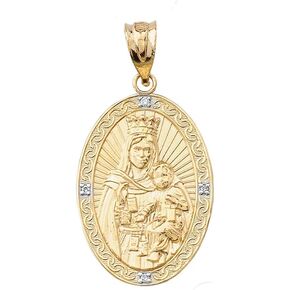 Fine 10k Yellow Gold Our Lady of Mt. Carmel Diamond-Accented Oval Medal Pendant