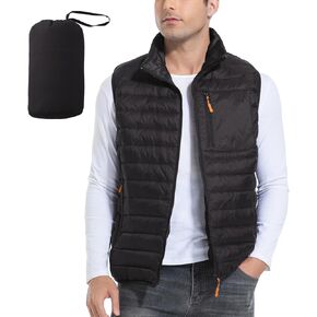 Men's Lightweight Packable Down Vest Winter Stand Collar Water-Resistant Puffer Outerwear for Golf