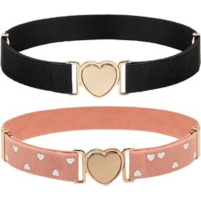 2 PCS Girls Stretch Billts Kids Wide Fashion Bress Bress Bress Bress Stretch Beach Buckles for Girls Boys Black and Pink