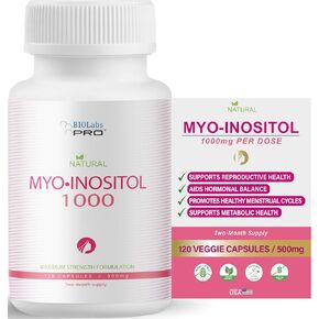 ملحق Biolabs Pro Myo-Inositol 1000mg-الدعم الغذائي الطبيعي للصحة الخلوية والعافية ، غير المعدلة وراثيًا ، خالية من الغلوتين ، معتمدة من الكوشر ، خالية من البارابين-(120 قبعات-شهرين)