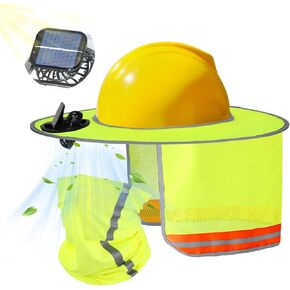 1 Set Solar Fan Hard Hat Sun Shade with Face Shield, Outdoor Fishing Hat Sun Visor for Men Women, Construction Work Accessories Full Brim Mesh Sunshade with Reflective Strip (Gray)