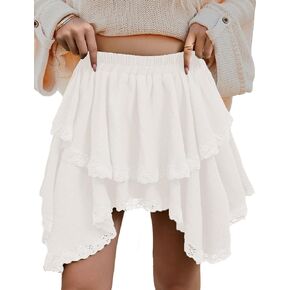 Flowy Skirts for Women Summer Ruffled Pleated Mini Skirts High Low Lace Hem Tiered Skater Skirt Casual Cute Y2k Skorts