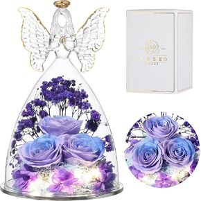 Ocosy Mothers Day Rose Gifts for her, Large Angel Rose Gifts for Women, Forever Real Roses in Angel Figurines, Angel Guardian with Roses Flower, Red