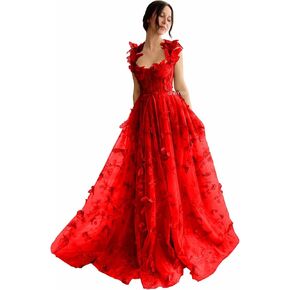 3D Butterfly Tulle Prom Dresses for Women 2025 Long Lace Applique Ball Gown Formal Evening Party Gown with Slit