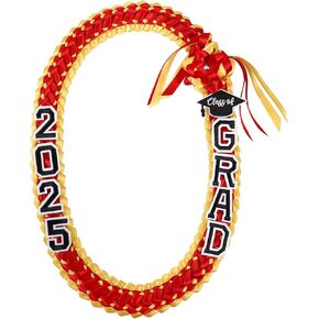 Graduation Leis Class of 2025 Grad Handmade Ribbon Lei Double Braided Ribbon Necklace with Grad Letters,47.2Inch