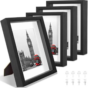 11x14 إطارات صور الظل مربع الظل 4 حزمة ، حالات شاشة خشبية مع لوحة الكتان ، استخدم كـ 9 × 12 إطارًا مع حصيرة أو 11x14 بدون حصيرة ، عمق داخلي 1.0 "لمحميات تذكارات الزهور ، الأسود ، الأسود