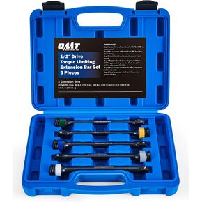 Orion Motor Tech 1/2" Drive Torque Limiting Extension Bar Set, 5pc Torque Extension Set with 8 Inch Torque Sticks for Locking Lug Nuts with 65-140 ft-lb Force, Impact Torque Limiter Set and Carry Case