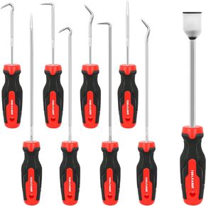 TOOLEAGUE 9Pcs Precision Pick and Hook Set with Scraper and Magnetic Telescoping Tool Kit for Automotive and Electronic Hand Tools Car Auto Oil Seal/O-Ring Seal Gasket Hand Pick Up Tools