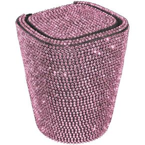 Car Ashtray LED Lights with Cover Windproof and Odor-Proof Bling Bling Diamond-Encrusted Detachable Mini Car Trash Can Car Accessories for Vehicles Office Home Outdoor (Pink)