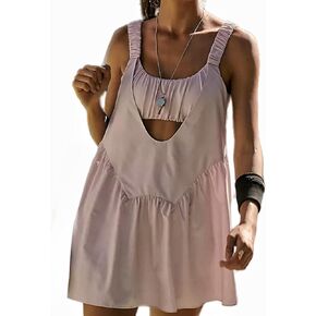 Women Tennis Dress with Built in Shorts and Bra Summer Sleeveless Athletic Dress Set with Pockets for Vacation