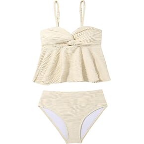 Oyoangle Girl's 2 قطعة Tankini Swimsuit Twist Twist Front Ruched Ruched Bikini Set Suits Bashing Suits