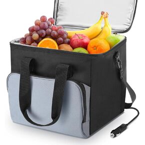 15L Portable Electric Cooler Bag,Car Cooler Watertight Liner Bag, Soft Sided Thermoelectric Travel Cooler with Shoulder Strap, Storage Pocket & DC 12V Plug in for