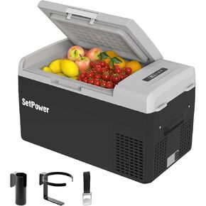 Setpower FC20 Portable 12v Refrigerator, -4℉-68℉ Fast Cooling Car Refrigerator, 20L/21Qt Car Fridge Portable Freezer with 12/24V DC and 110/240V AC, Electric Cooler (Black, 20L With AC Adapter)