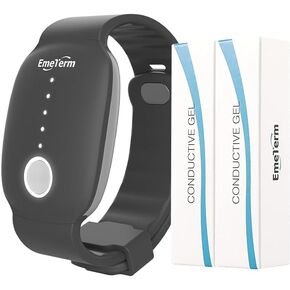 EmeTerm Fashion Anti-Nausea Wristband Relieve Morning Motion Travel Sickness Rechargeable Drug Free Bands Without Side Effects - Extra 2pack Conductive Gel (Black - Extra 2pack Conductive Gel)