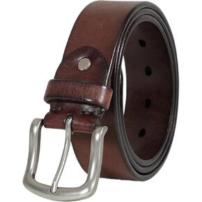 Genuine Cowhide Leather Belt, 38mm Width, Vintage Style with Antique Buckle, Dark Brown