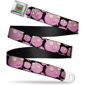 Nickelodeon Belt, Seatbelt Buckle Belt, Invader Zim Pigs Scattered Black Pinks, Adjustable