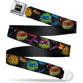 Buckle-Down Seatbelt Belt - Classic TMNT Faces/Names"Graffiti" Black/Gray/Multi Color - 1.0" Wide - 20-36 Inches in Length