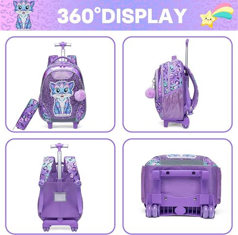 Meetbelify Rolling Backpack with Wheels for Boys Roller Backpacks with Lunch Box Pencil Case for Elementary Students Kids Football Luggage Travel Suitcase for Boys 6-8 in Kuwait