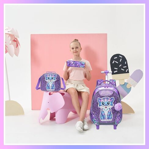 Meetbelify Rolling Backpack with Wheels for Boys Roller Backpacks with Lunch Box Pencil Case for Elementary Students Kids Football Luggage Travel Suitcase for Boys 6-8 in Kuwait