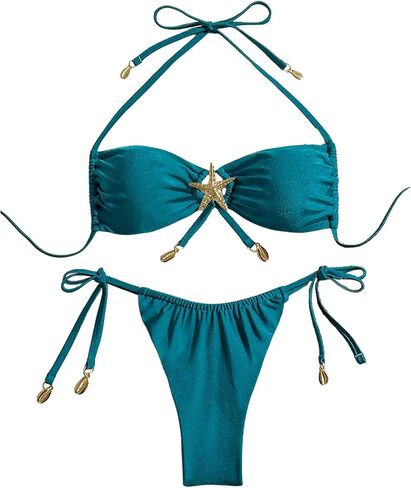 OYOANGLE Women's 2 Piece Swimsuits Starfish Tie Backless Halter Bikini Set Tie Side Bathing Suits Swimwear in Saudi Arabia