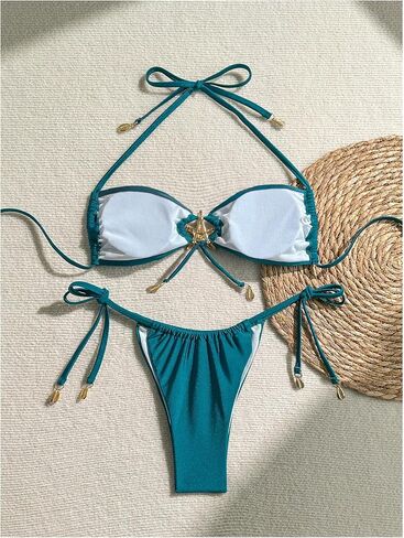 OYOANGLE Women's 2 Piece Swimsuits Starfish Tie Backless Halter Bikini Set Tie Side Bathing Suits Swimwear in Saudi Arabia