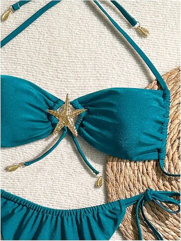 OYOANGLE Women's 2 Piece Swimsuits Starfish Tie Backless Halter Bikini Set Tie Side Bathing Suits Swimwear in Saudi Arabia