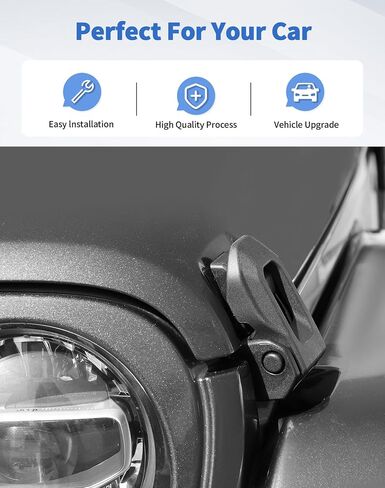 Locking Hood Latches with Keys Compatible with 2018-2025 Jeep Wrangler JL/Gladiator JT, 2pcs Anti-Theft Hood Engine Buckle Lock Catch Bonnet Fastener for Wrangler Exterior Accessories, Black in Saudi Arabia