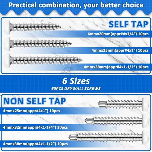 60 قطعة #8 برغي رأس مقلاة سوداء، براغي معدنية سوداء، براغي ذاتية التنصت للمعادن رباعية الدفع، براغي حفر ذاتية التنصت، مثبتات خارجية للبضائع RV، براغي إصلاح المقطورة المغلقة، 6 مقاسات in Kuwait
