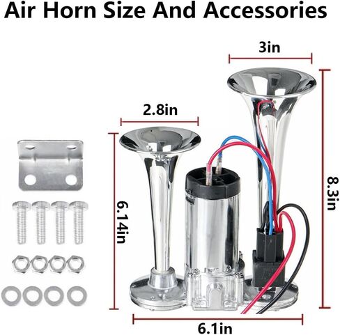 12V 600DB Super Loud Dual Electric Air Horns Kit with Compressor Applicablefor Any 12V Vehicles SUV Truck Car Airhorns Horn Loud Motorcycle Trucks Boats Trains Speaker (Black) in Kuwait