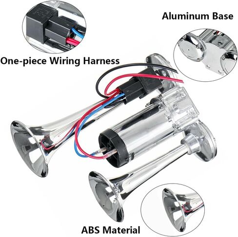 12V 600DB Super Loud Dual Electric Air Horns Kit with Compressor Applicablefor Any 12V Vehicles SUV Truck Car Airhorns Horn Loud Motorcycle Trucks Boats Trains Speaker (Black) in Kuwait