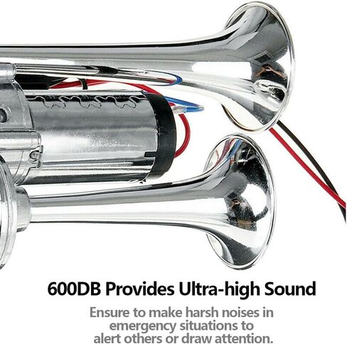 12V 600DB Super Loud Dual Electric Air Horns Kit with Compressor Applicablefor Any 12V Vehicles SUV Truck Car Airhorns Horn Loud Motorcycle Trucks Boats Trains Speaker (Black) in Kuwait