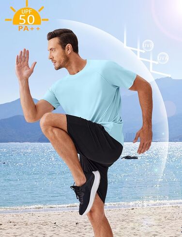 PINSPARK Workout Shirts for Men UPF 50+ Quick Dry Athletic Gym Tee Shirts Mens Short Sleeve Running Cooling Swimming T-Shirt in Kuwait