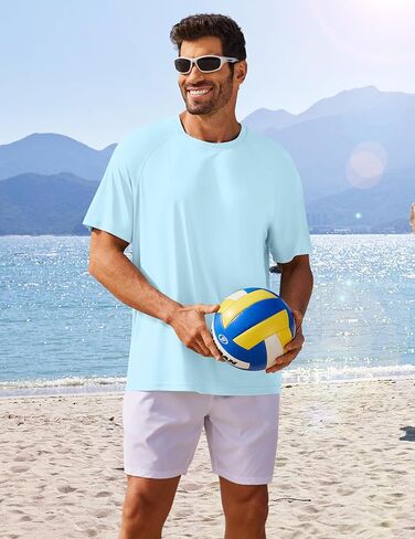 PINSPARK Workout Shirts for Men UPF 50+ Quick Dry Athletic Gym Tee Shirts Mens Short Sleeve Running Cooling Swimming T-Shirt in Kuwait