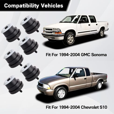 6PCS 924-180 924-181 Body Cab Mount Bushing Kit Compatible with 1994-2004 Chevy S10 Pickup Chevrolet GMC Sonoma Upper & Lower Bushings Retainer Bolt Rubber Shock Absorber Position 1 2 or 3 in Saudi Arabia