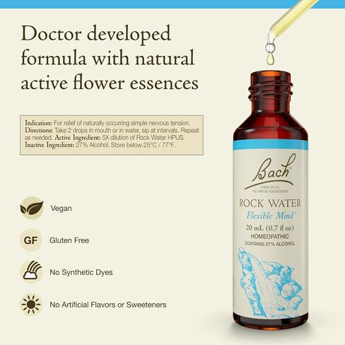 Bach Original Flower Remedies, Rock Water - Flexible Mind - Natural Homeopathic Flower Essence for Emotional Balance - Vegan, Gluten Free, Sugar Free - 20mL Dropper in Saudi Arabia