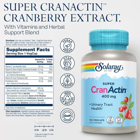 Solaray Super CranActin Cranberry Extract 400mg | Healthy Urinary Tract Support | with Added Vitamins | 60 VegCaps in Kuwait
